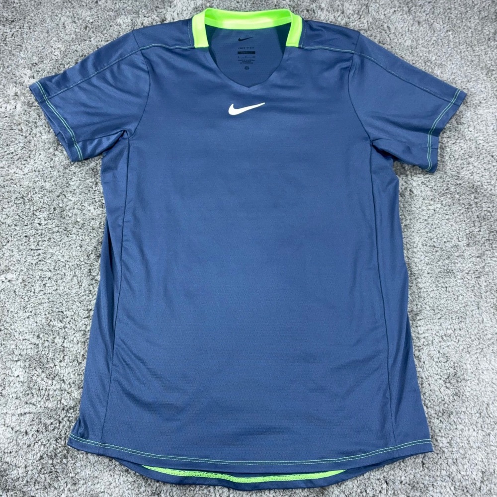 NikeCourt Advantage Dri-FIT Tennis Shirt Mens S Blue Lime DD8317-491